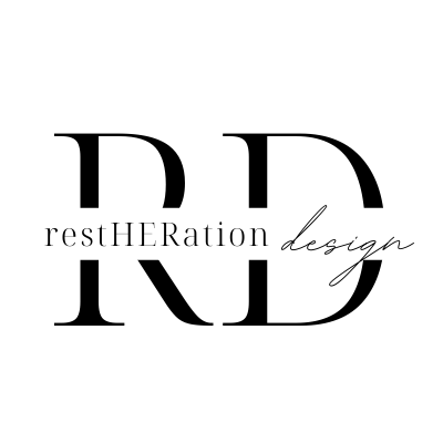 The logo or business face of "restHERation design, LLC"