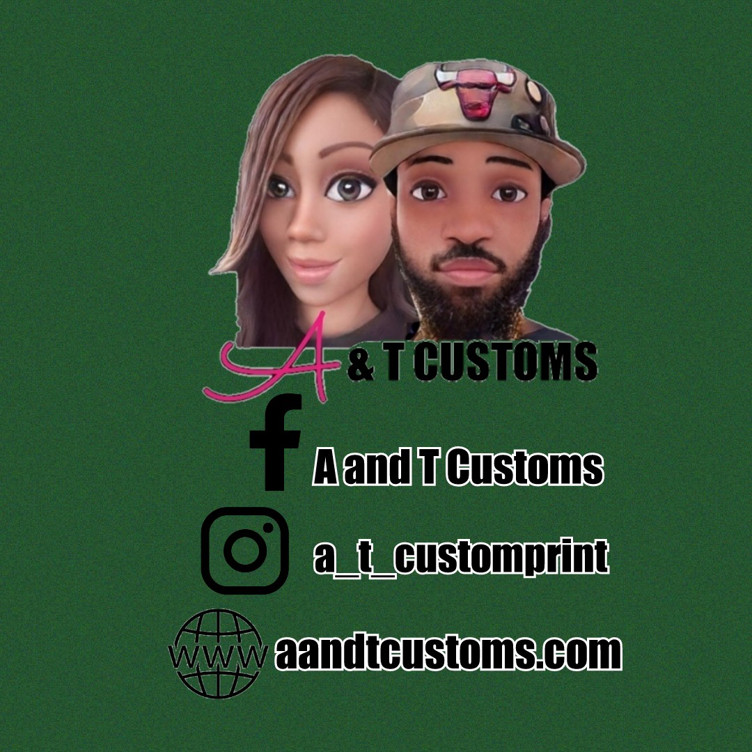 The logo or business face of "A and T Custom Prints "