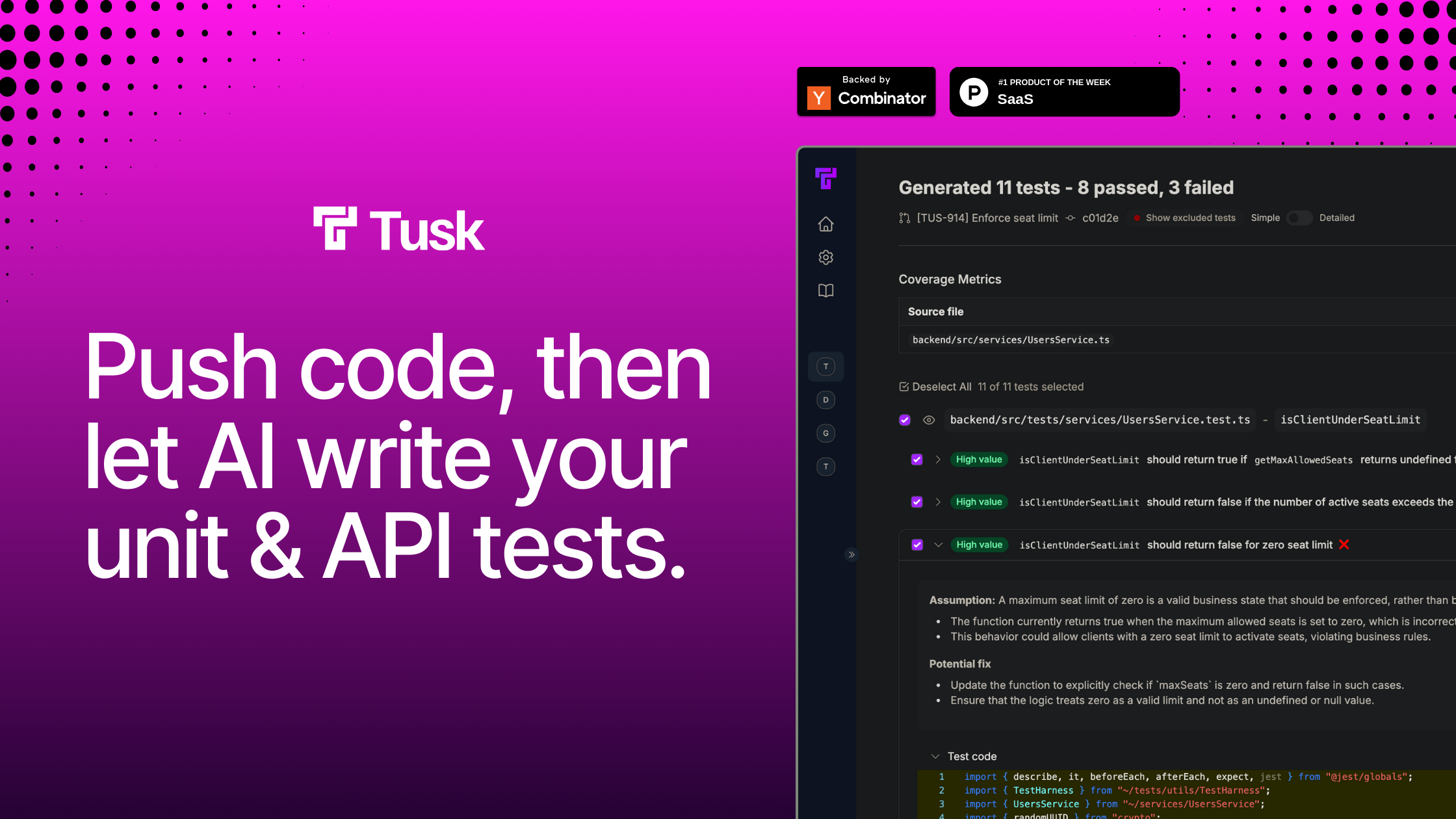 AI Testing Platform API Unit & Integration Testing - Tusk logo