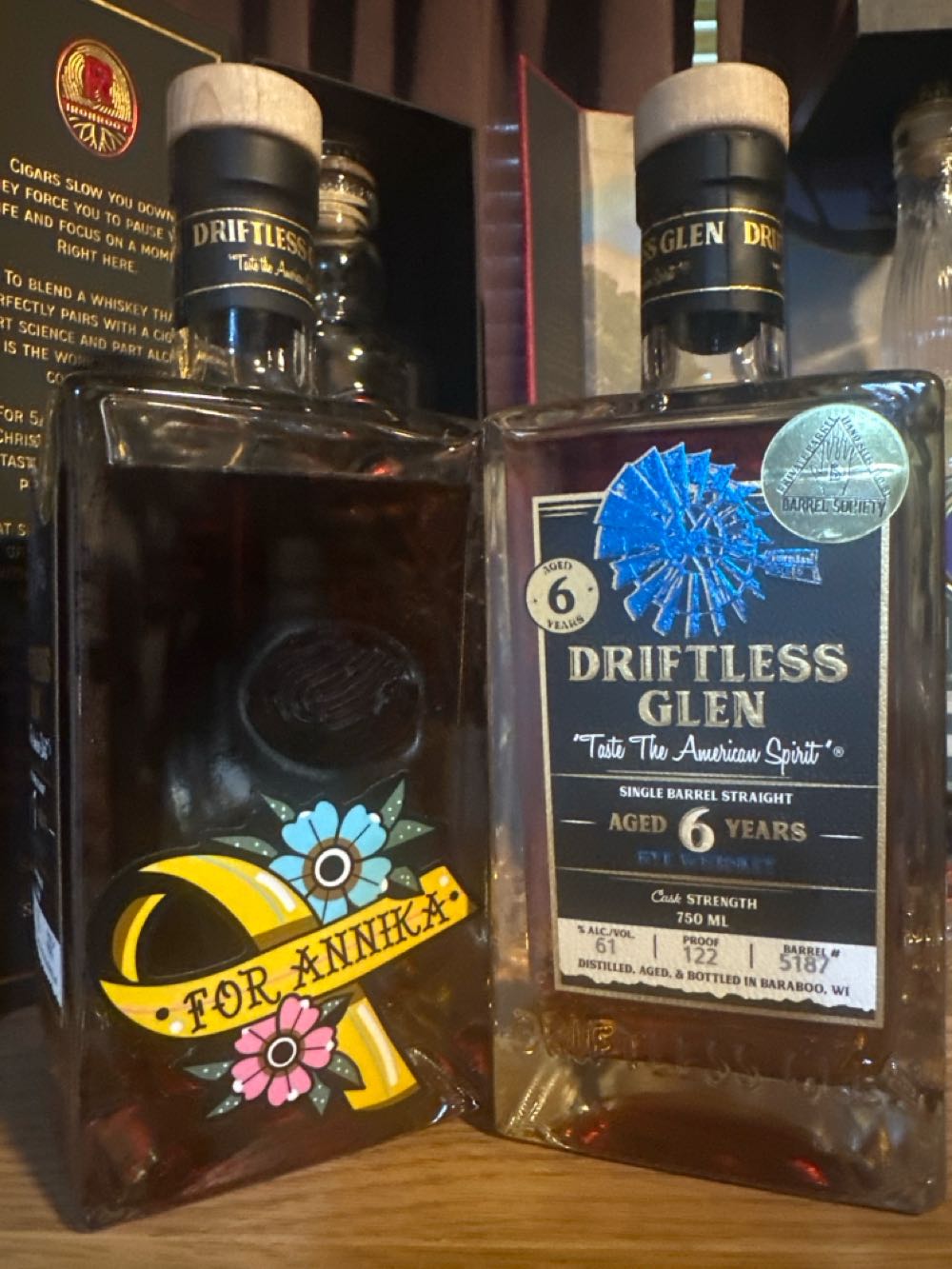 Driftless Glen 6 Year Single Barrel Straight Rye Barrel Society Pick “For Annika”