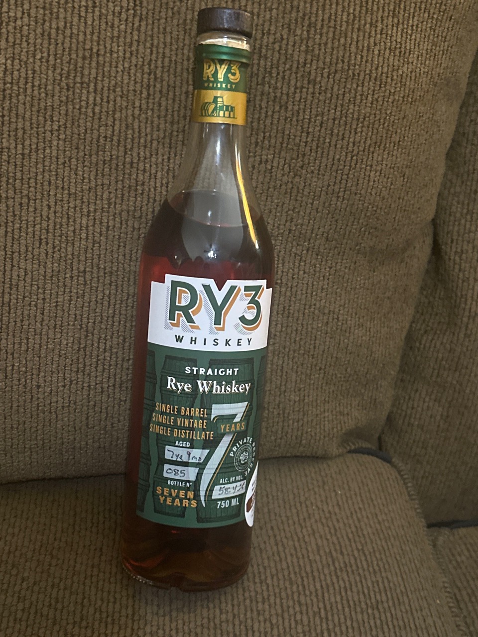 RY3 Straight Rye Single Barrel Single Vintage Single Distillate Rockton Food & Spirits Pick