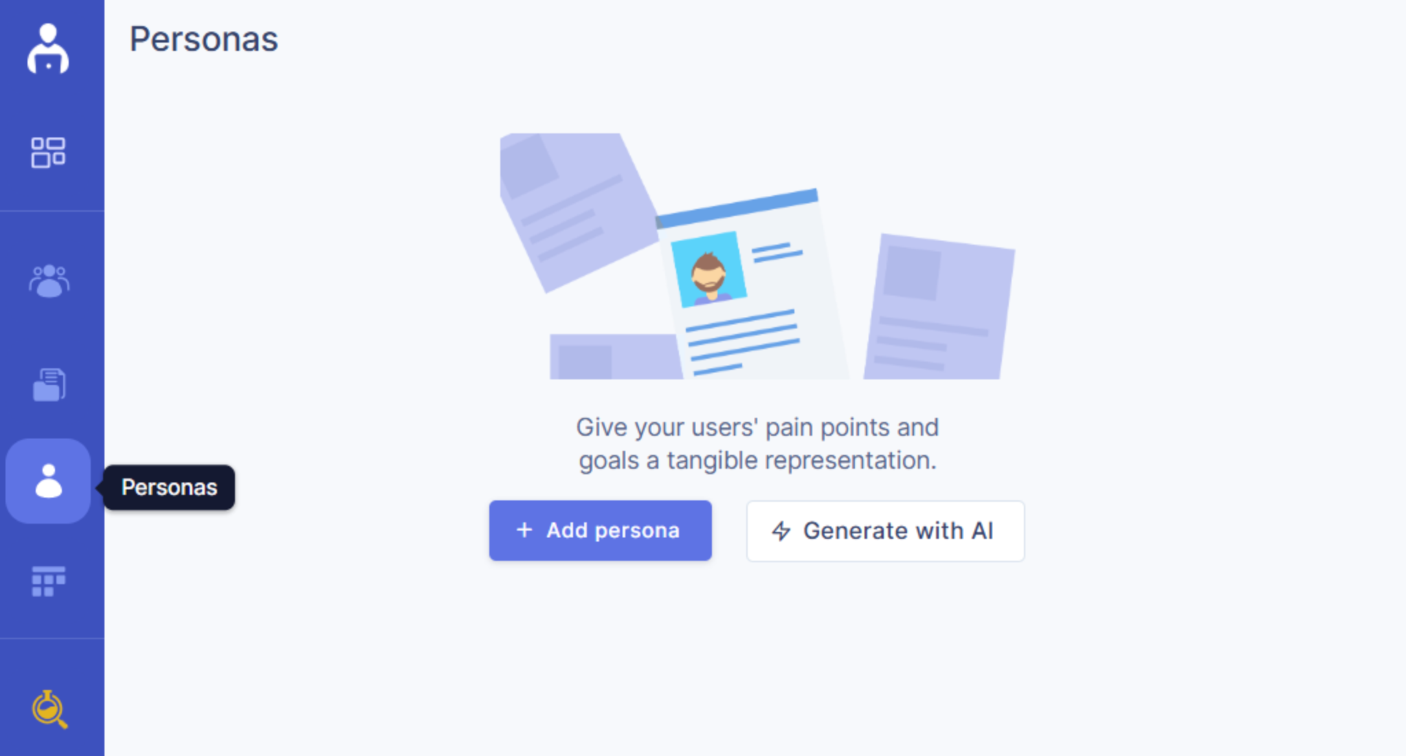 The Personas icon in the left sidebar lets you create and use personas.