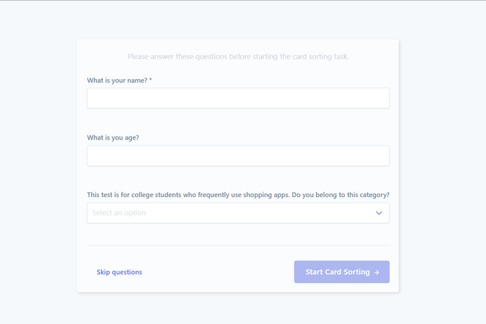 Participant view of pre study questionnaire