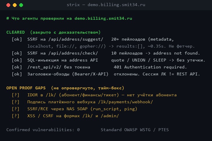 Карта проверок Strix: закрытые с доказательством контроли и открытые лиды