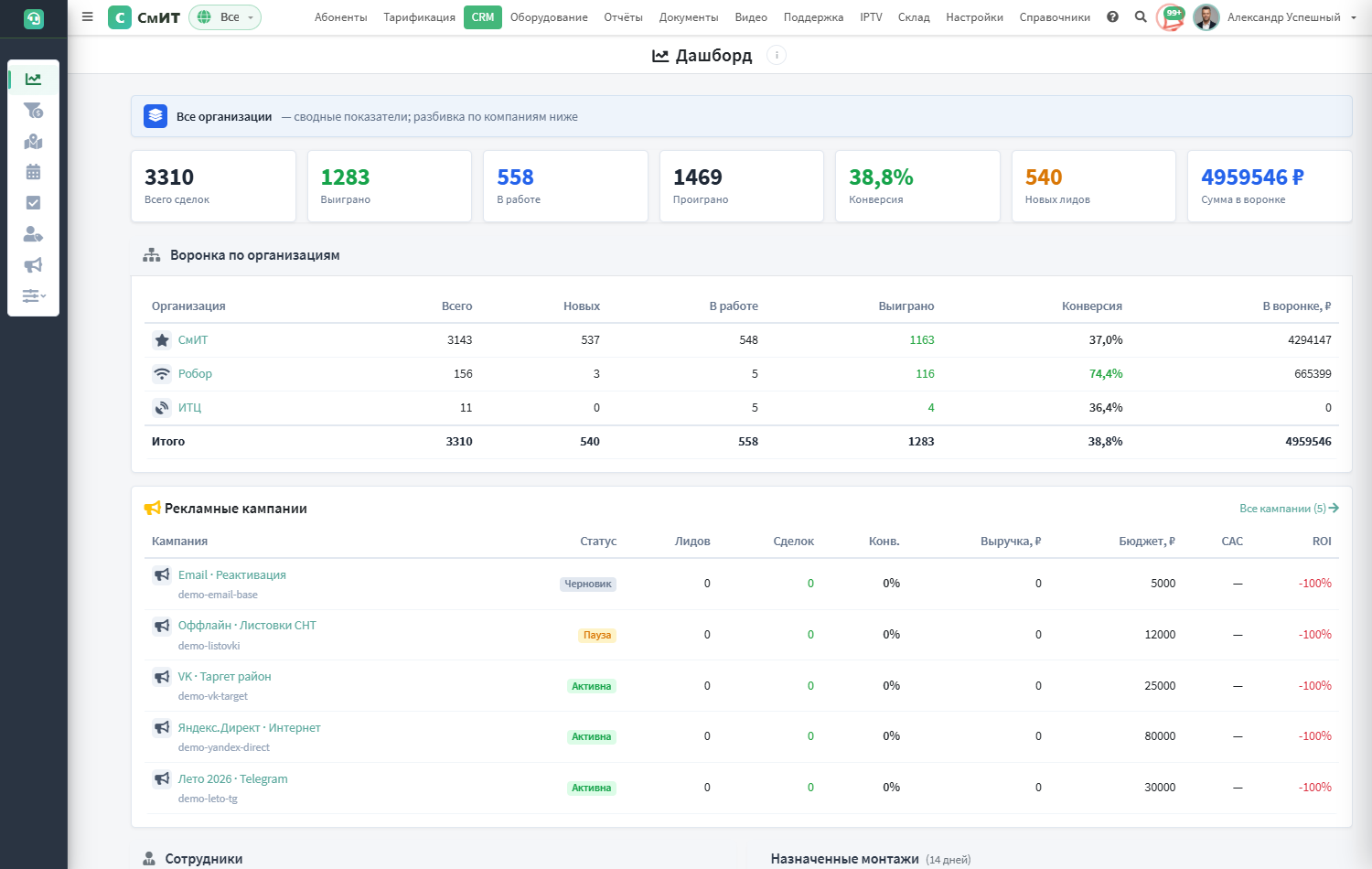 CRM — дашборд с картой