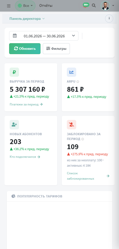 Панель директора на телефоне