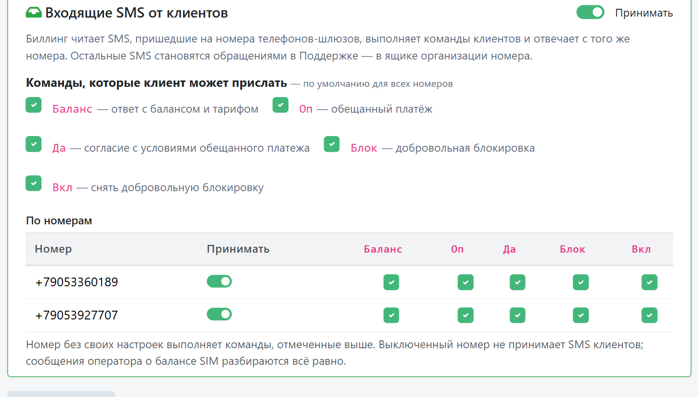 Входящие SMS от клиентов