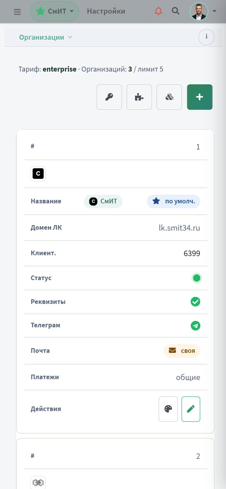 Список организаций на телефоне: карточки с подписями полей