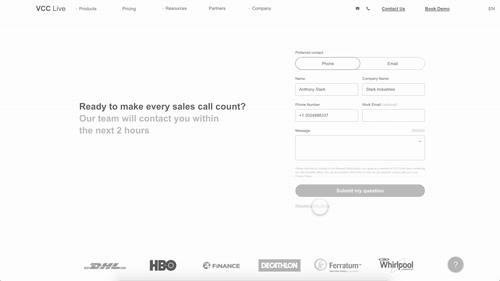 Wireframe demo of the contact forms