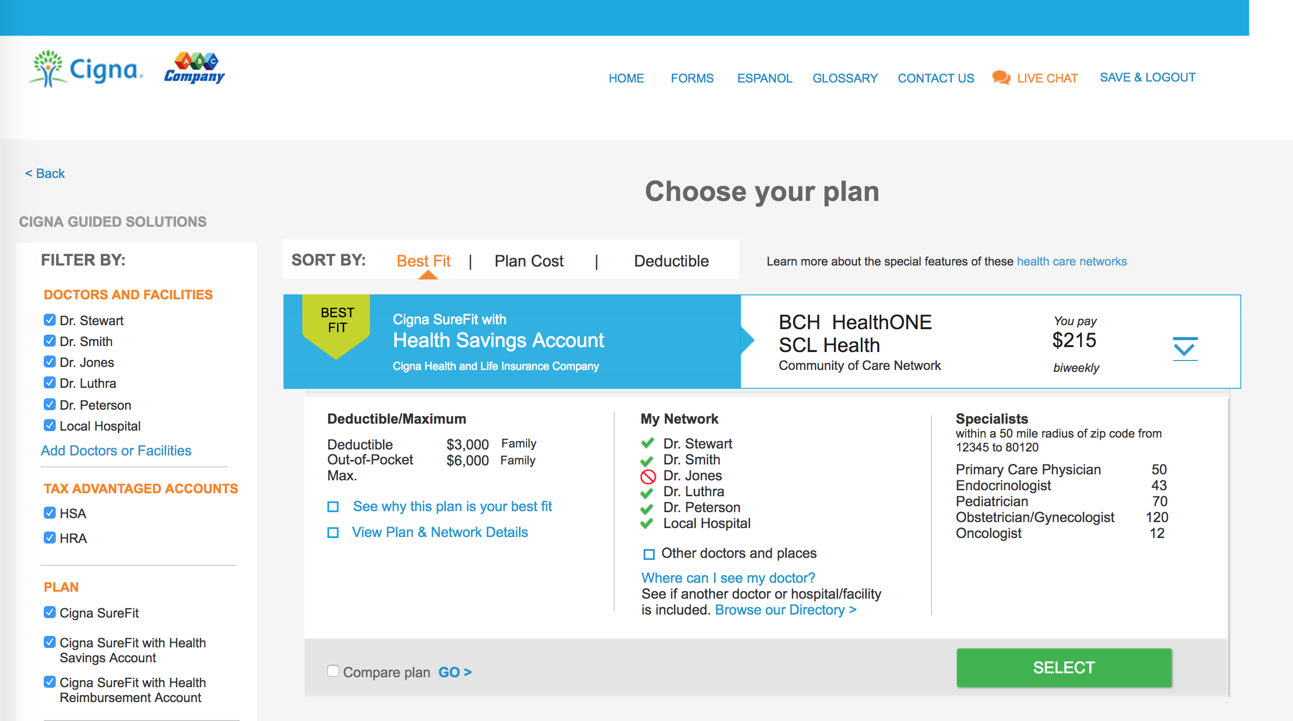 cigna and inetwork coverage for out of network provider