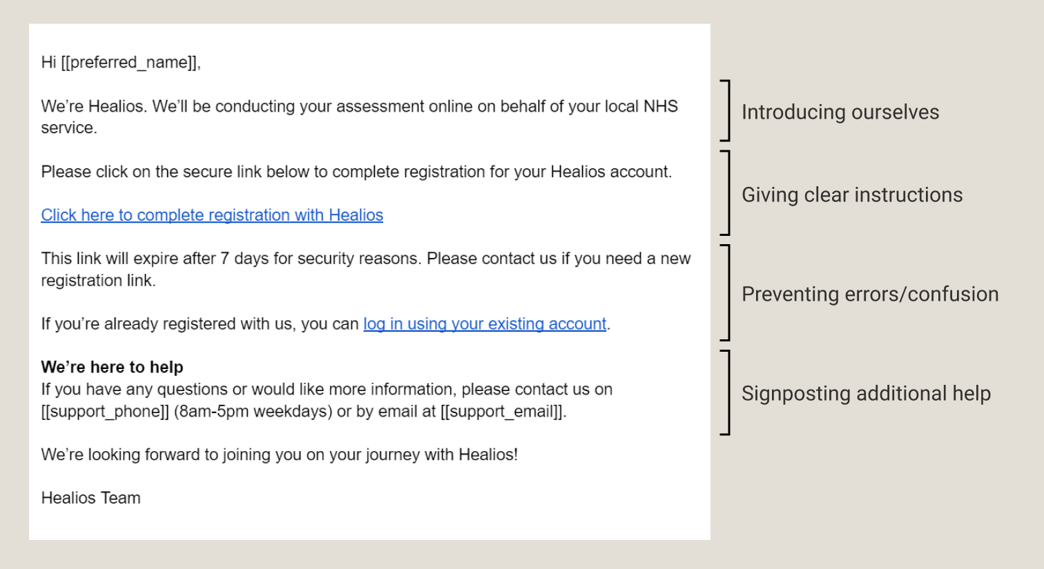 screen capture of the rewritten welcome email