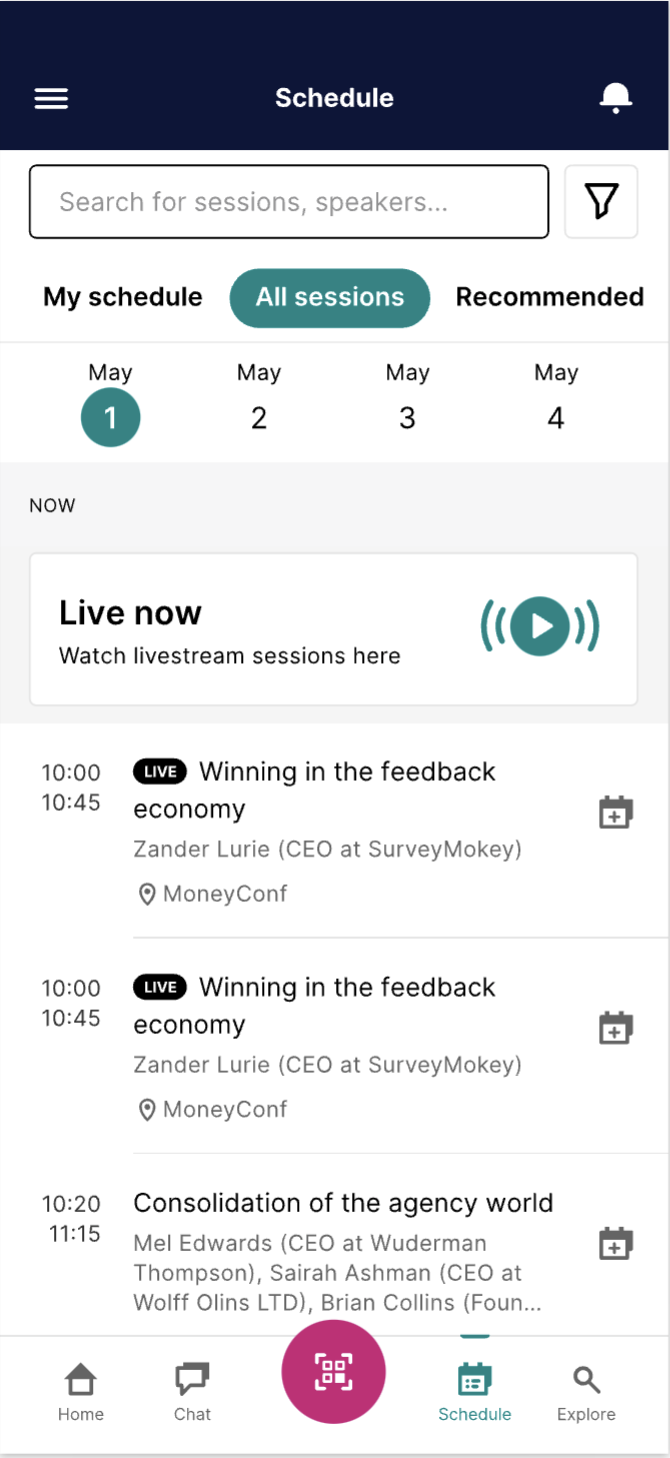 Hight fidelity mock of the schedule in the during mode