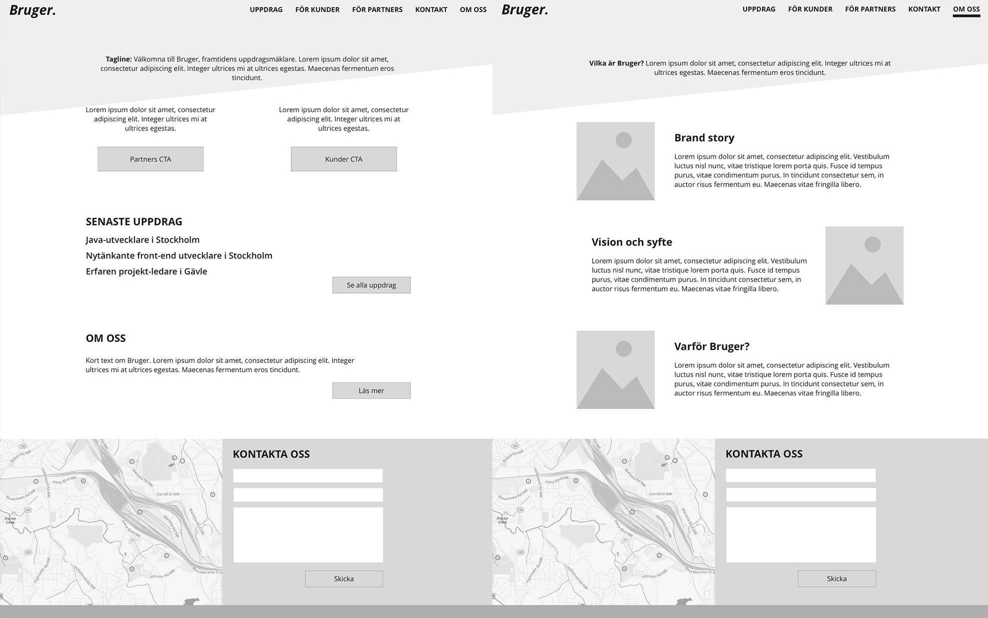 Wireframe of the front-page and 