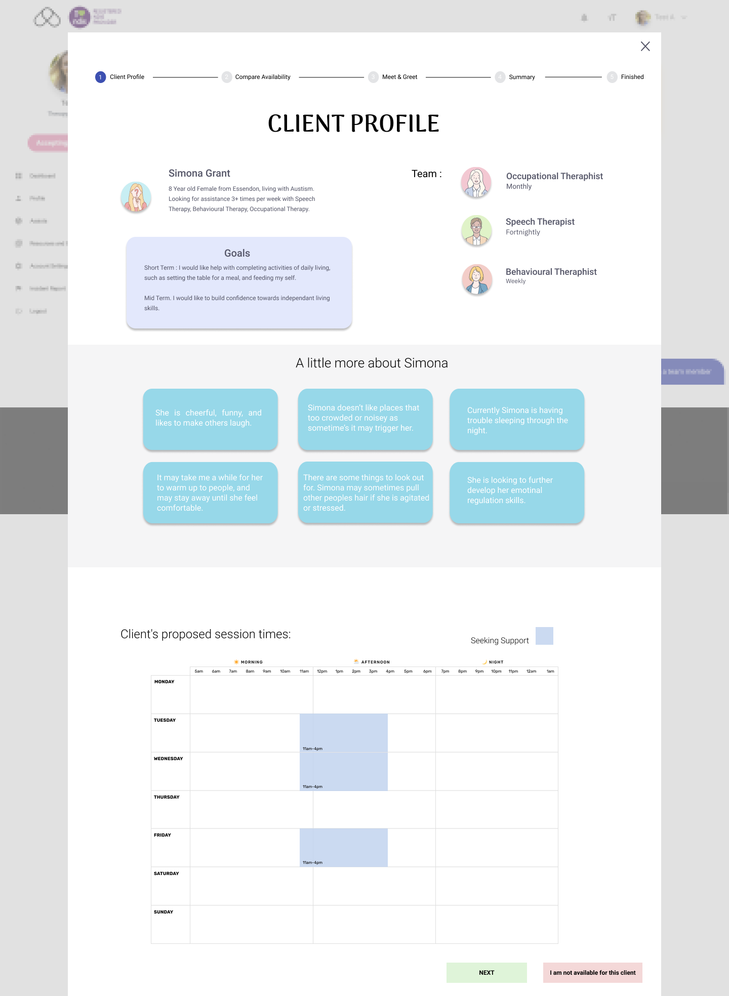 Lo- Def Wireframe of Client On-Boarding page.*Wireframe above is scrollable.