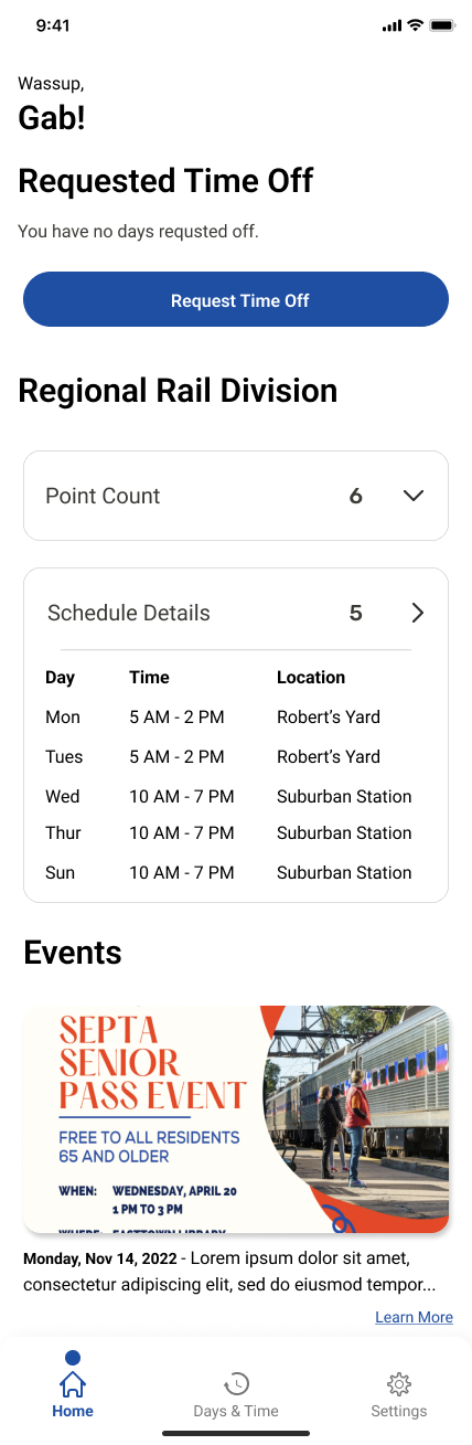 Screen design displayed in a mockup