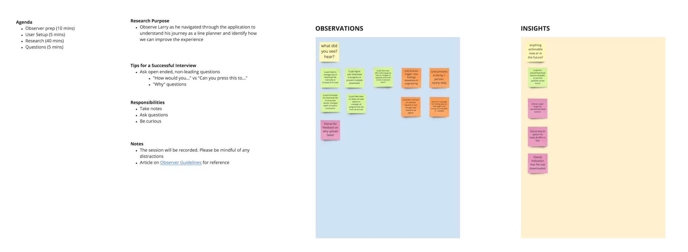 Example of usability test findings