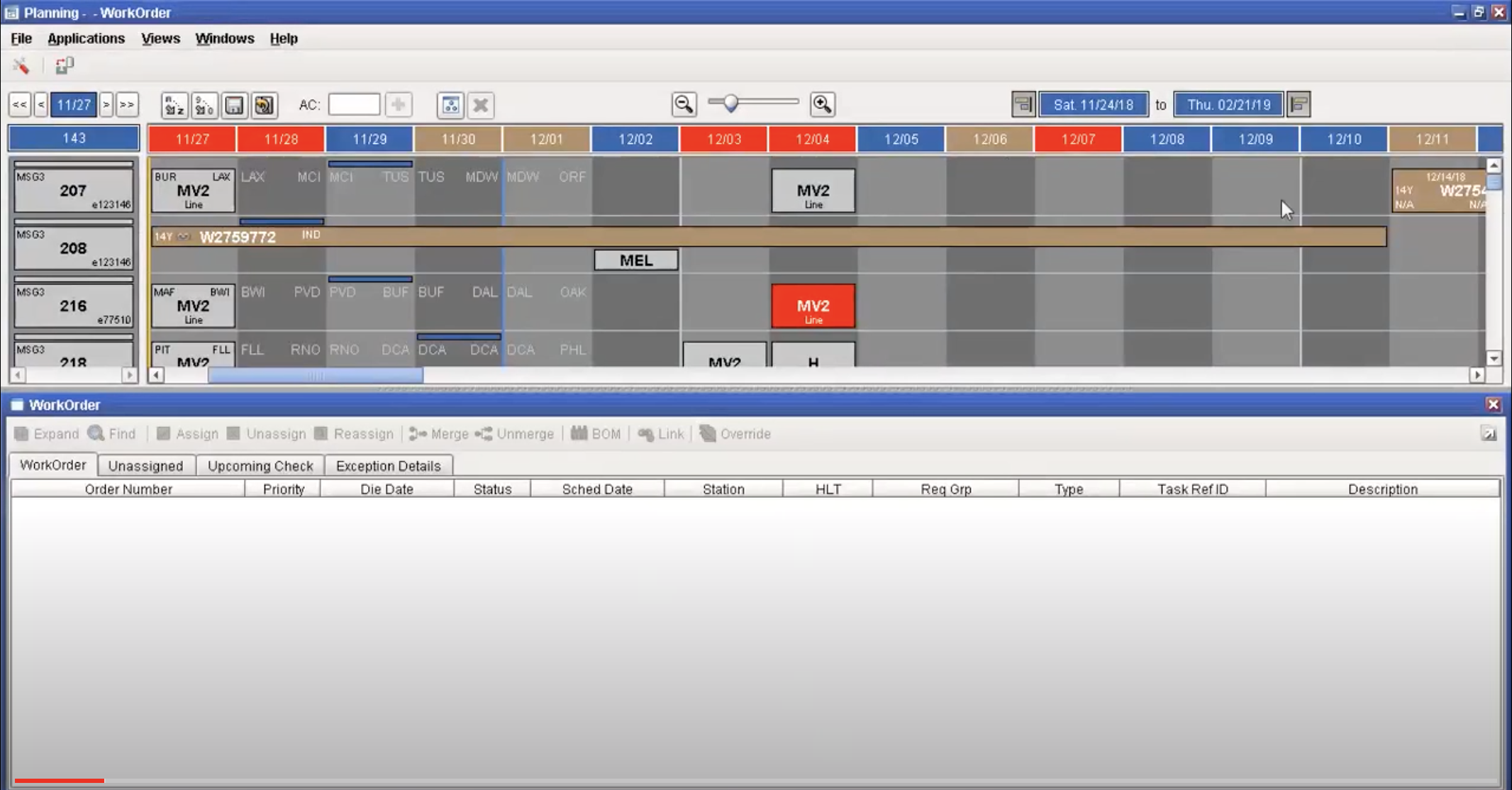 User interface of legacy line planner system