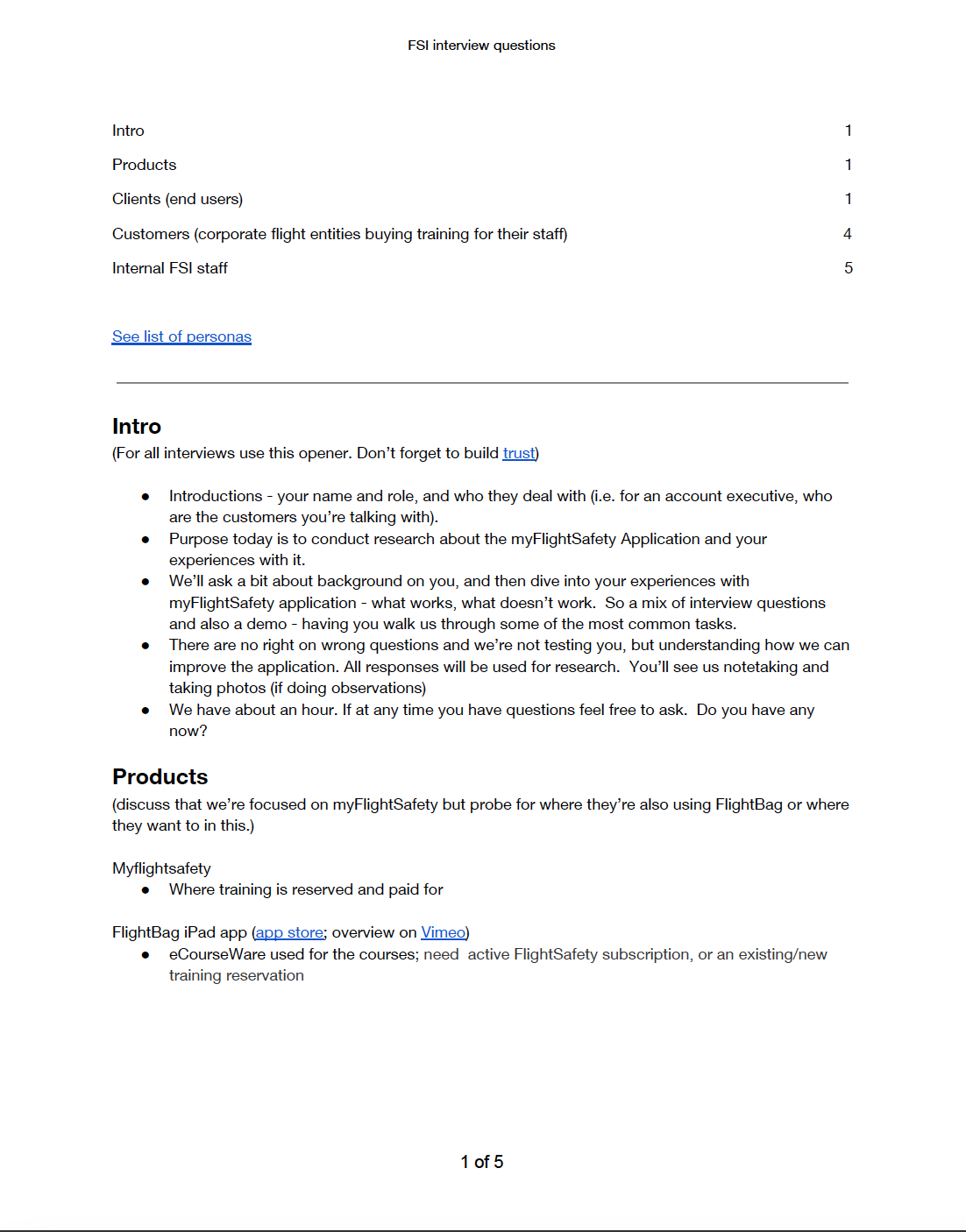 Example of user interview questions page 1