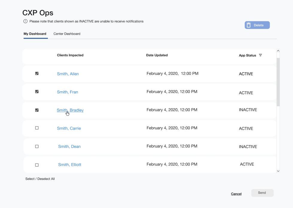 Dashboard for notifications