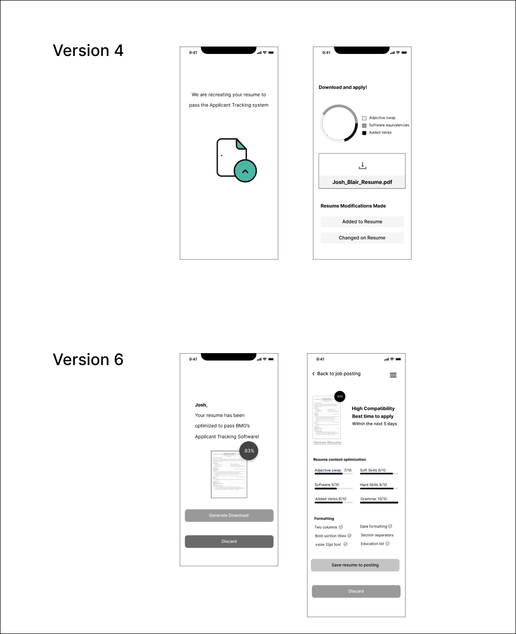 Iterations made from Version 4 to Version 4 based on usability testing.