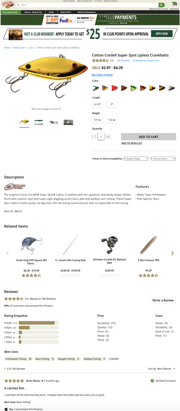 Improving Bass Pro Shops Product Details Page