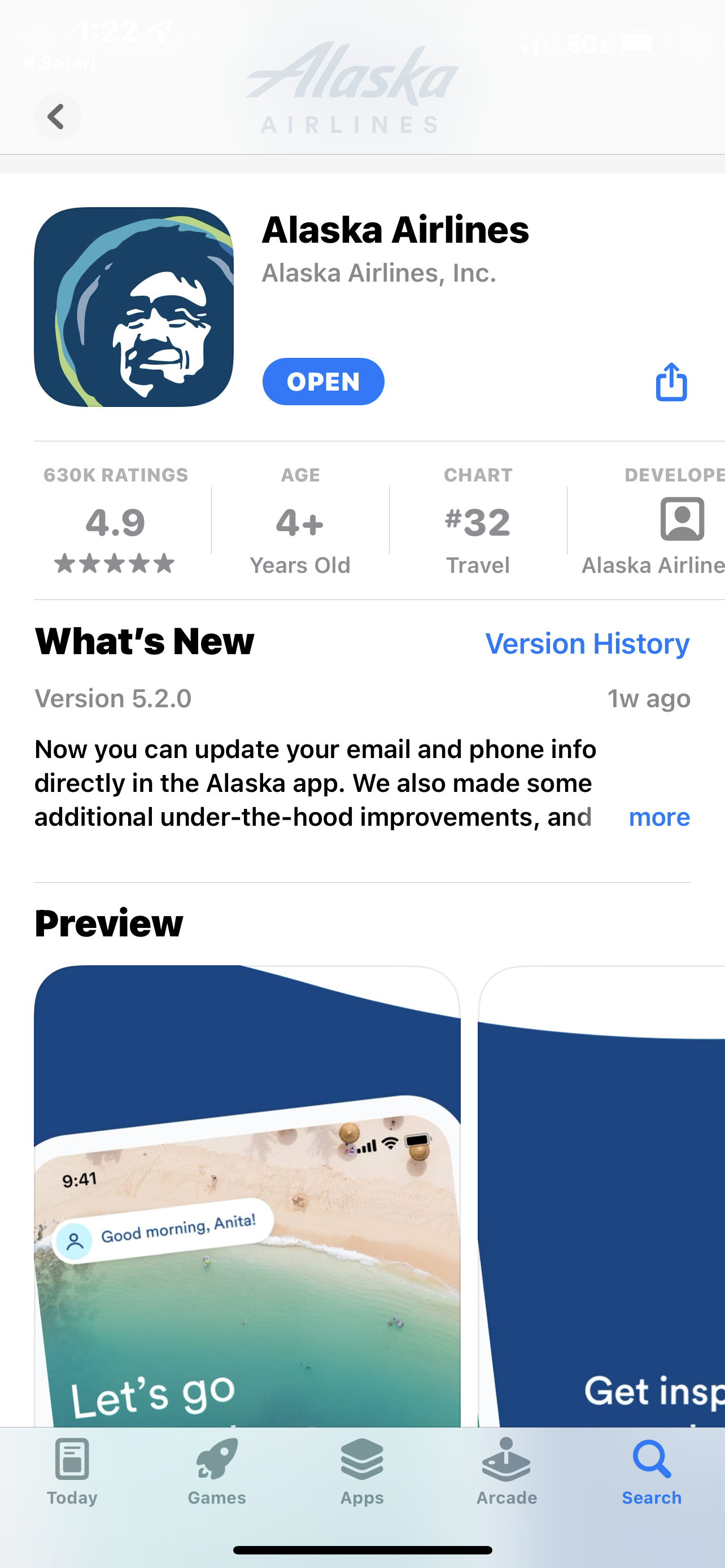Alaska Airlines mobile app 