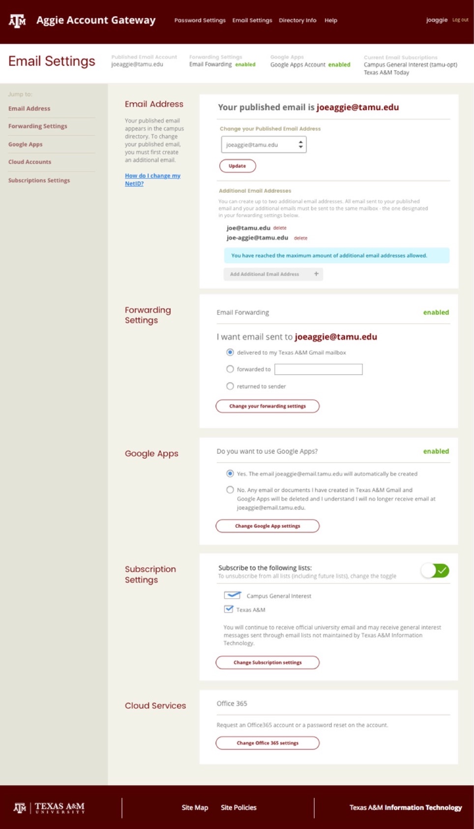 Full Email Settings Page