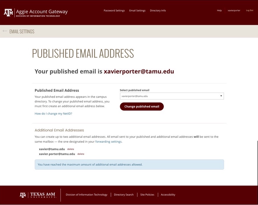 Example settings page