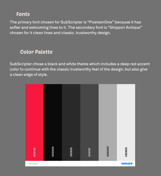 SubScripter Fonts & Color Palette