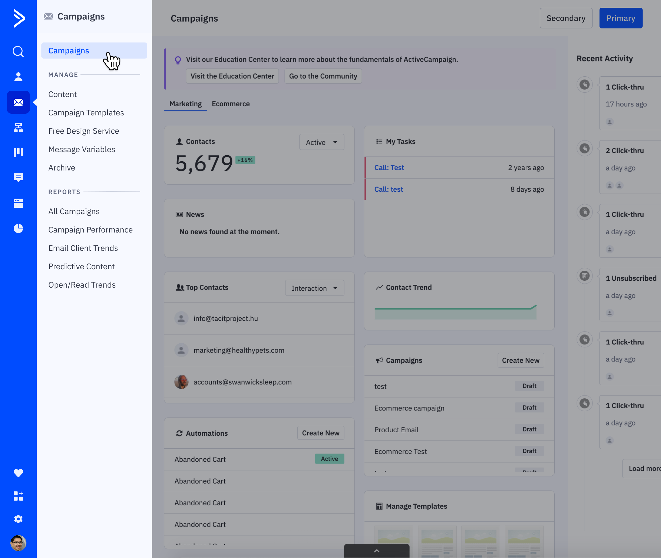 ActiveCampaign Navigation