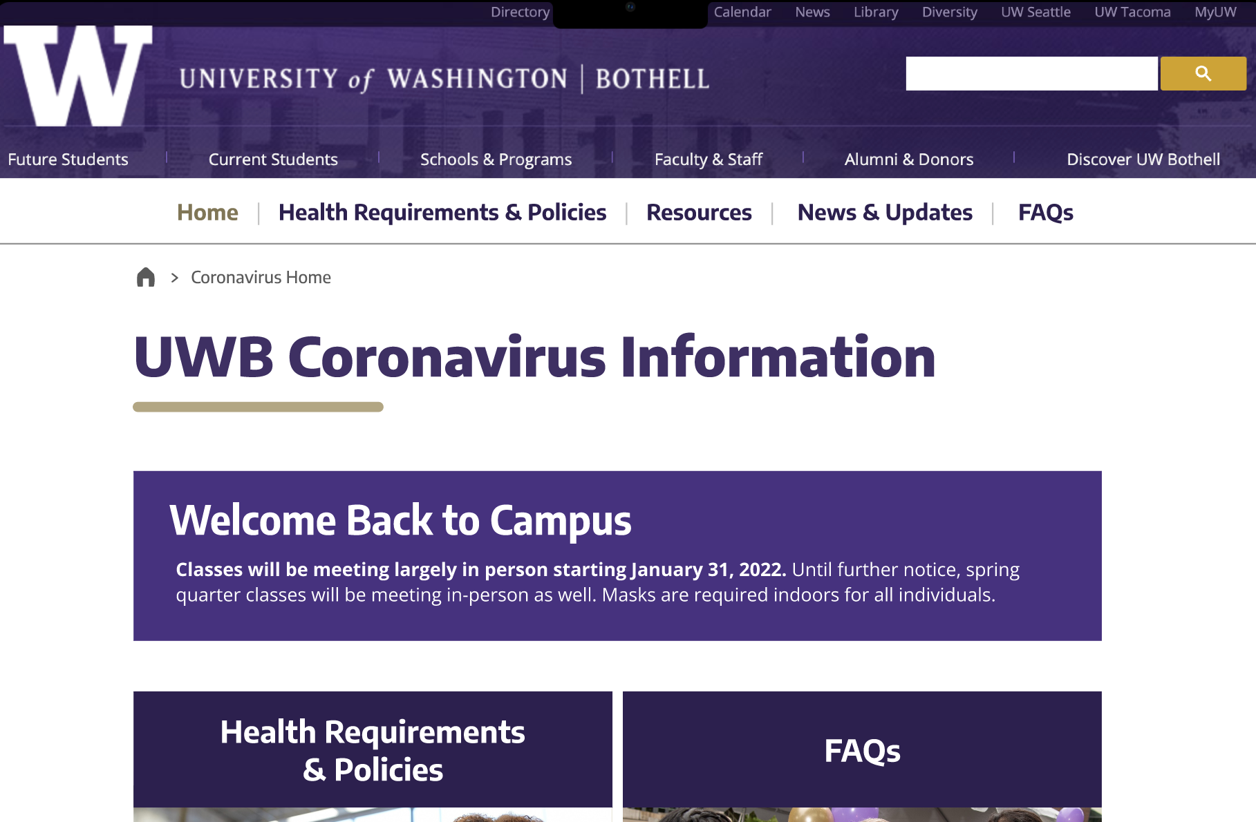 UW Bothell Coronavirus Website Redesign