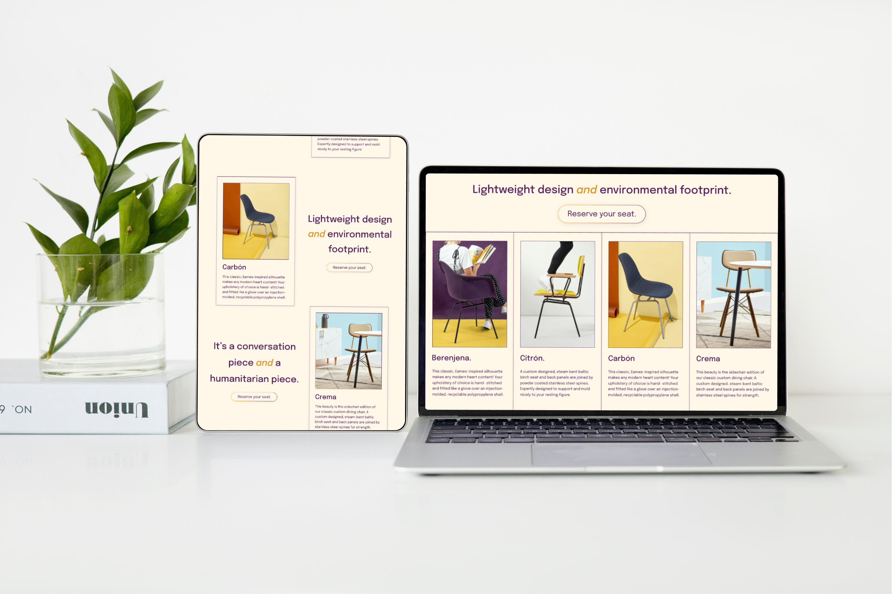 Desktop & tablet views of Sit Conmigo website products section
