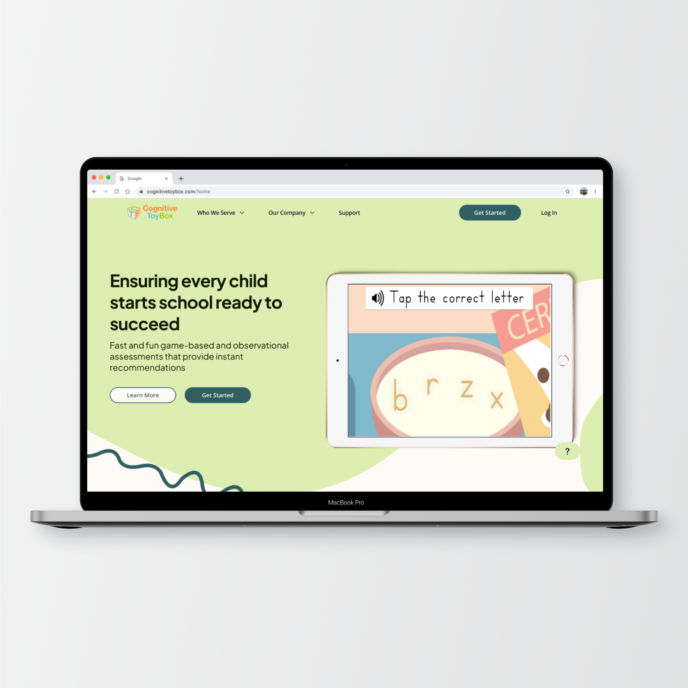 A mock up of The Home page and Parents page of Coginitive Toybox's redesign.