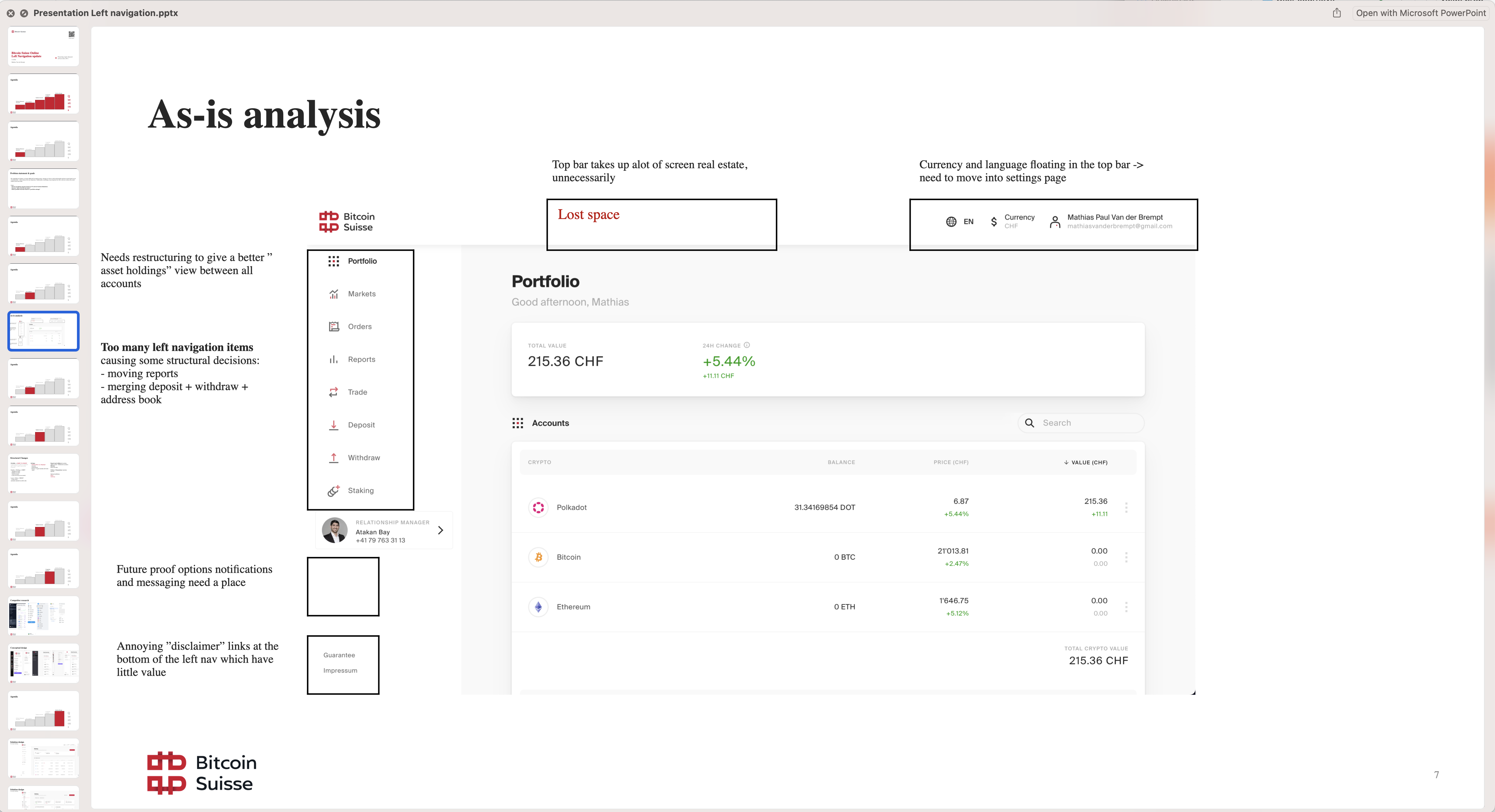 Bitcoin Suisse Portfolio Redesign