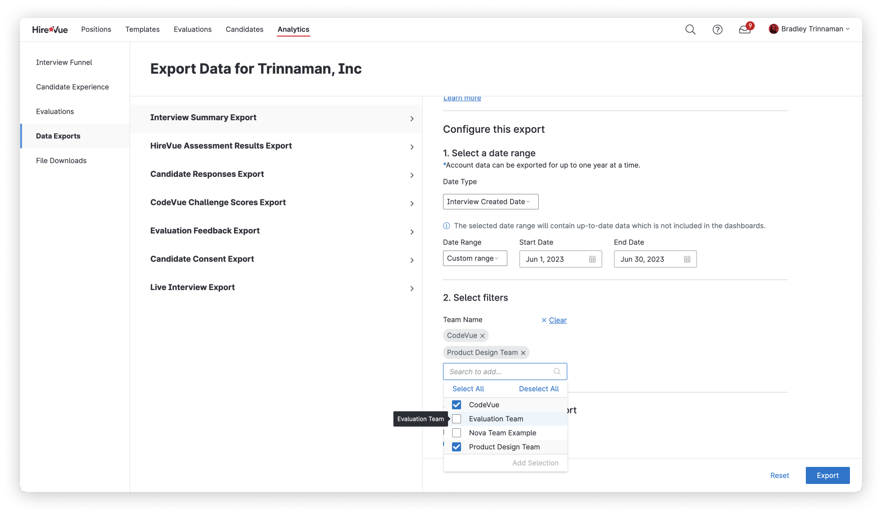 HireVue Analytics: Data Exports