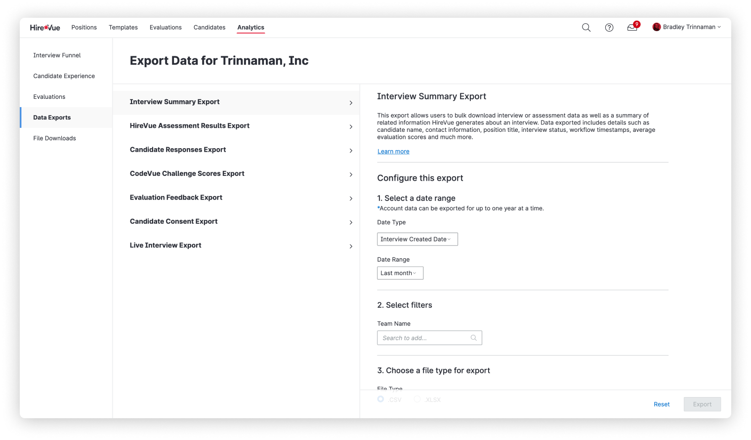 HireVue Analytics: Data Exports