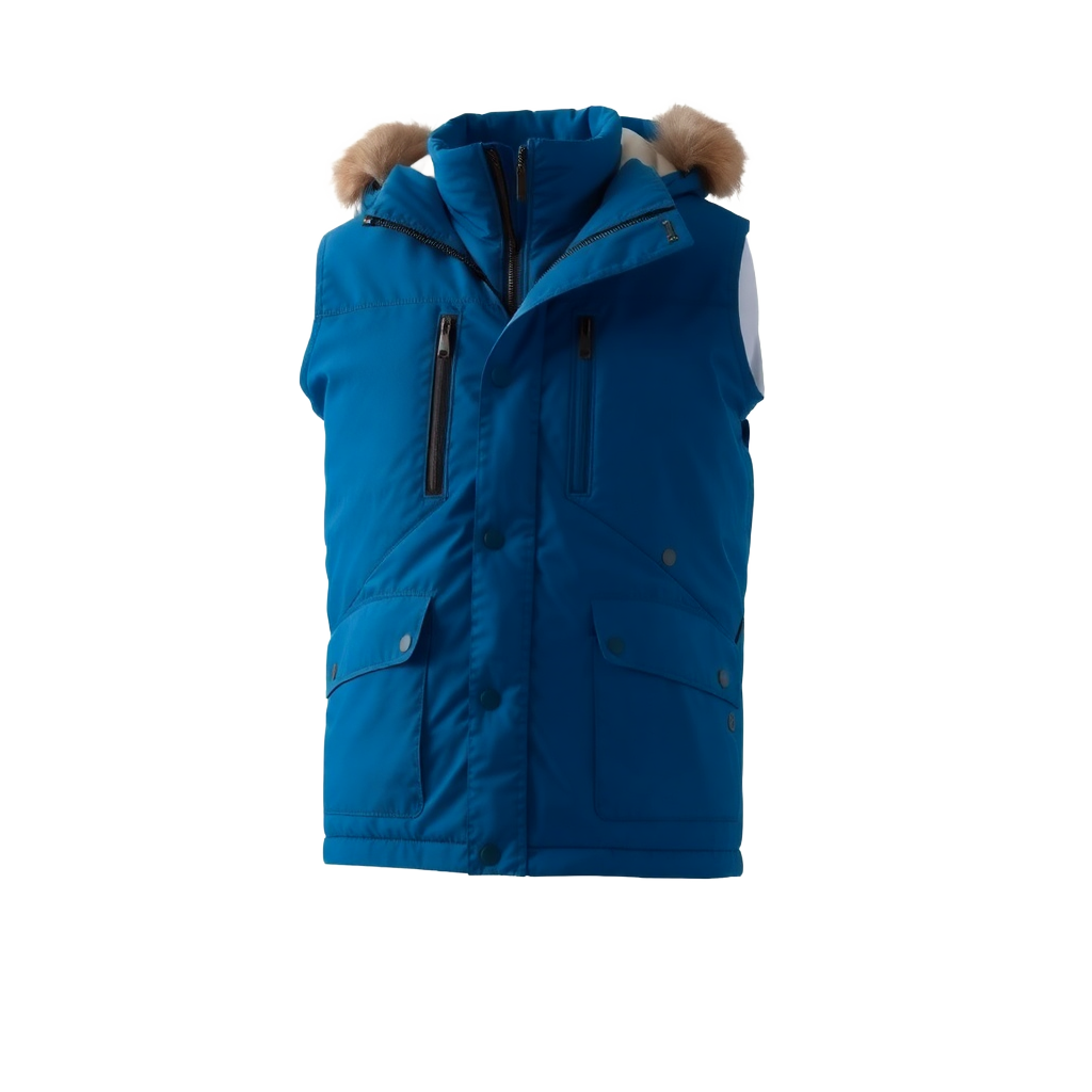 winter jacket clothing product shot, blue color, modern style