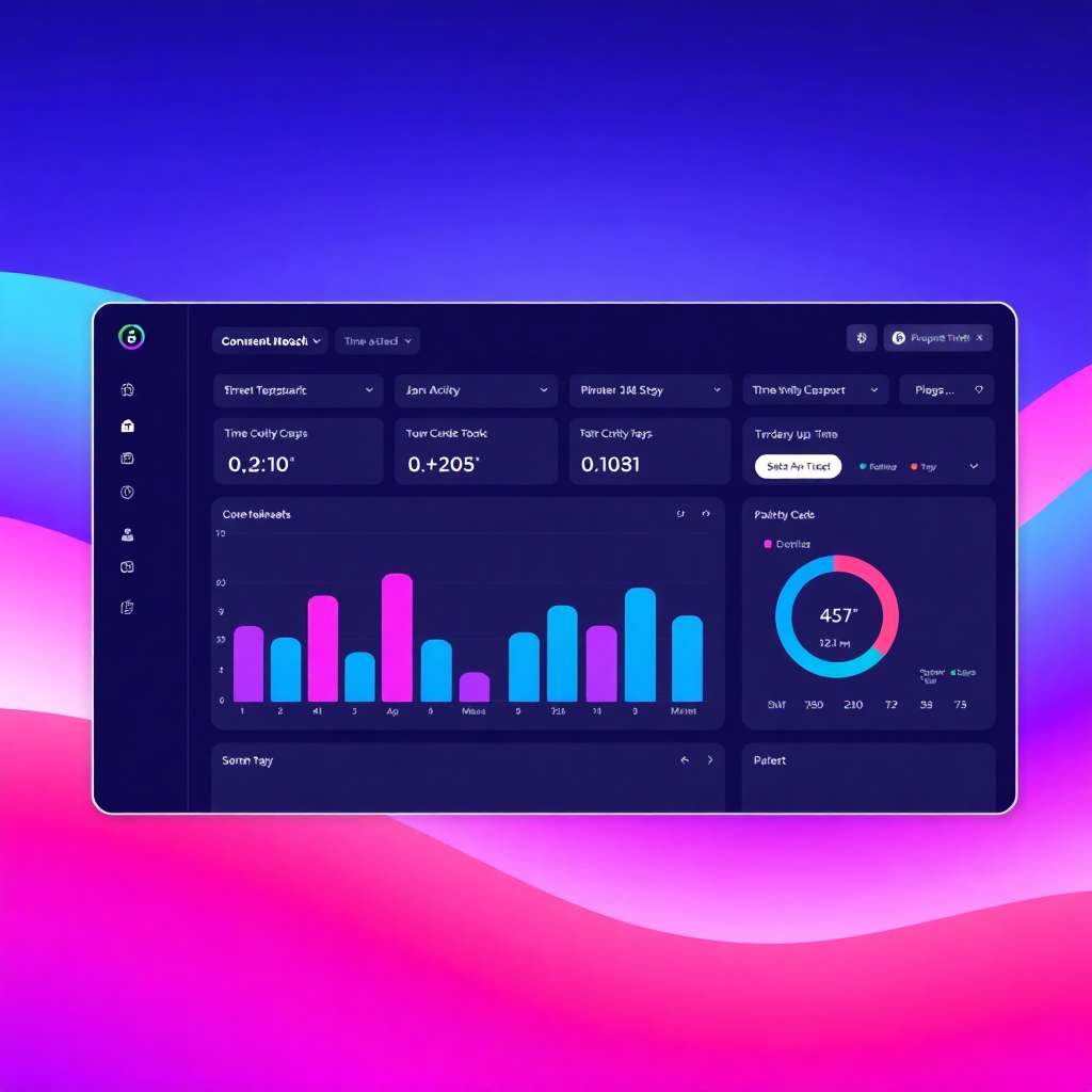 productivity tracking dashboard with activity charts, time analytics, purple theme, modern work monitoring interface