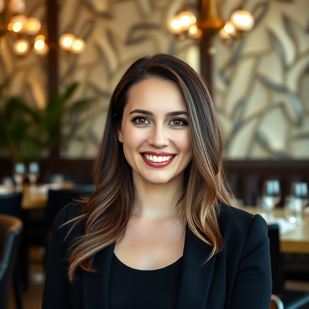 professional woman headshot, elegant dining customer portrait