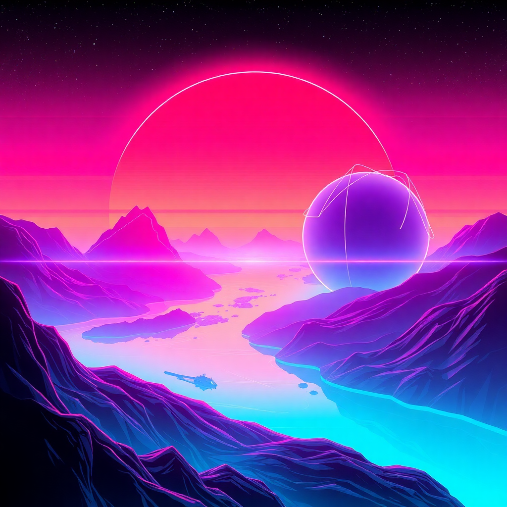 Neon horizon synthwave album art