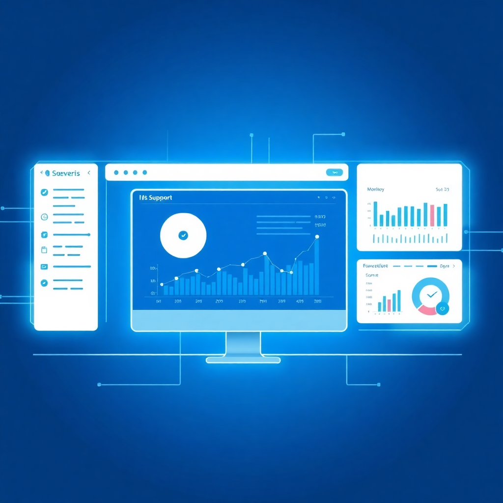 IT support and maintenance concept with monitoring dashboard in blue theme