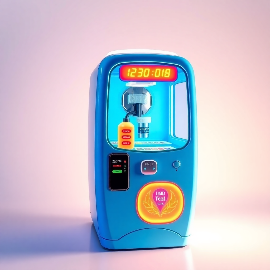 Machine gashapon bleue moderne avec écran lumineux