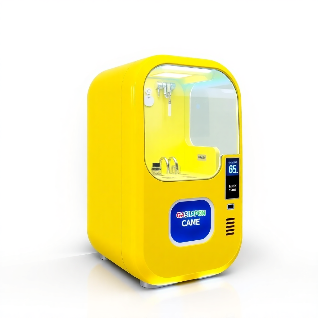 Machine gashapon jaune moderne avec écran lumineux