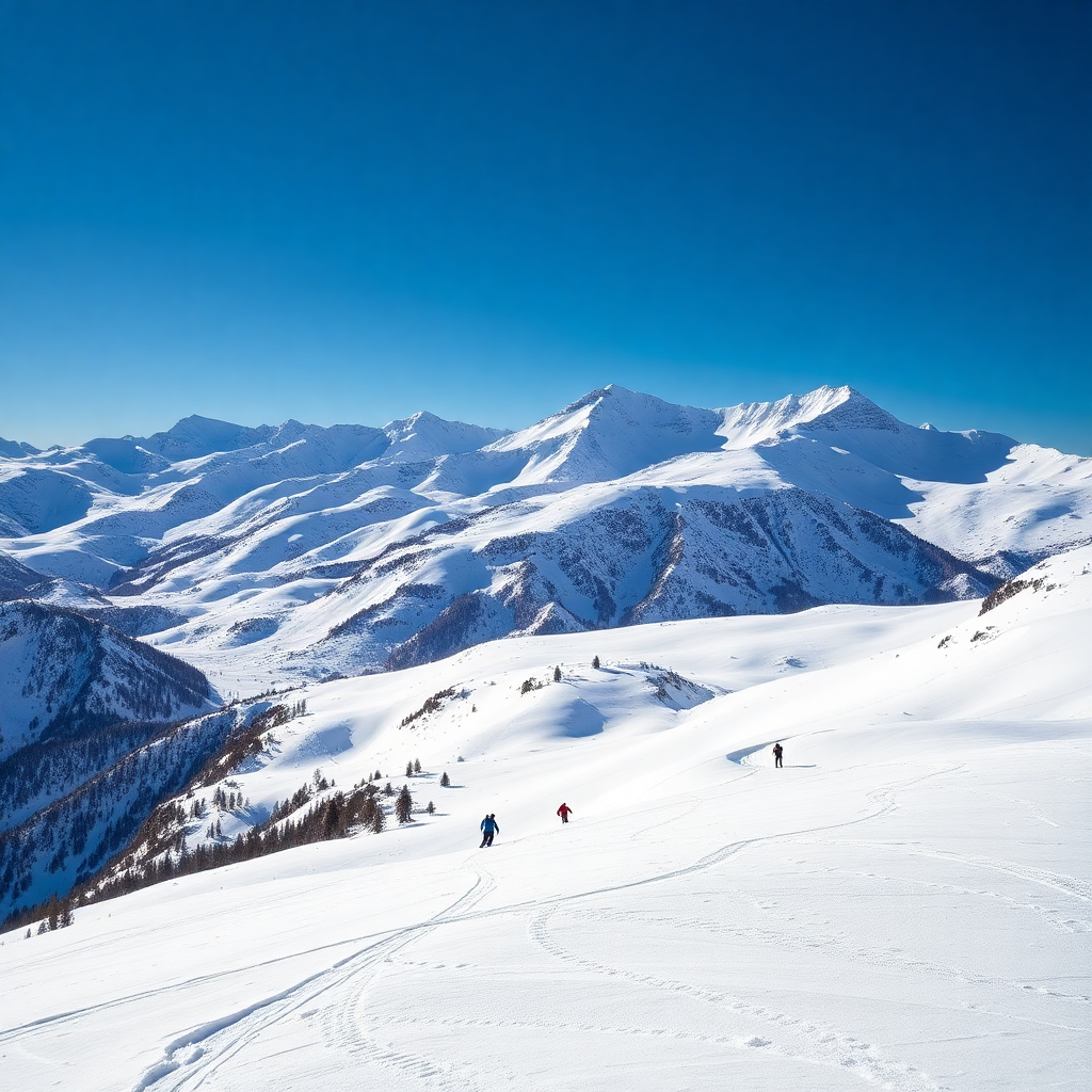 Grandvalira ski resort Andorra vast pristine snow slopes dramatic Pyrenees peaks blue sky luxury winter sports editorial photography