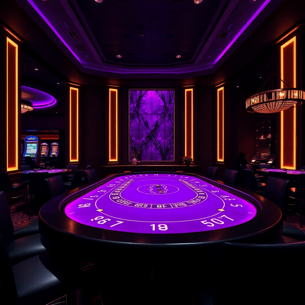 live casino dealer table luxury dark purple lighting