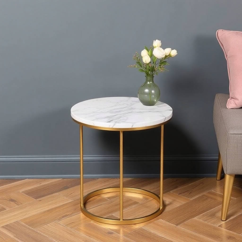luxury marble side table small round gold legs dark room
