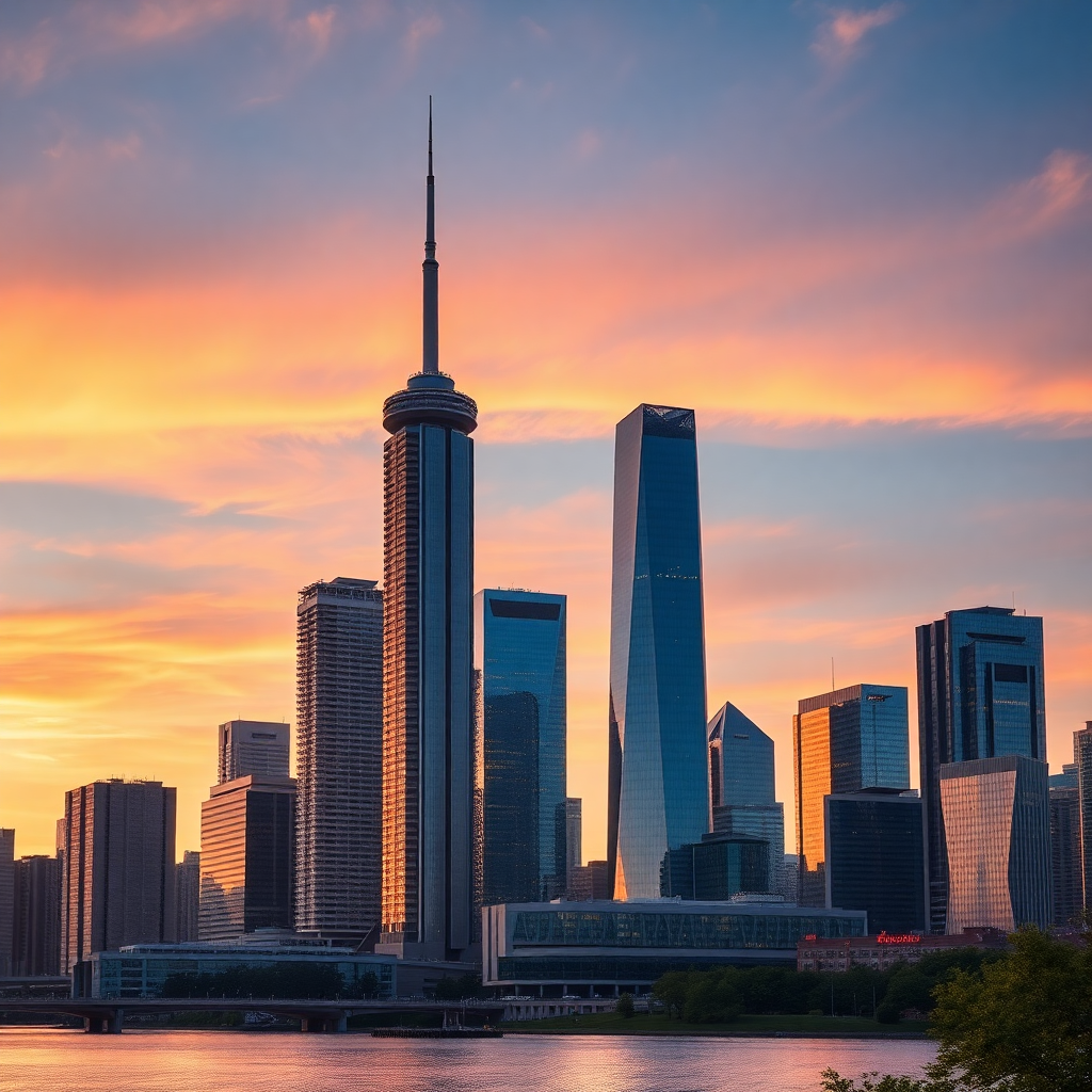 luxury toronto skyline at sunset with modern condos and glass towers