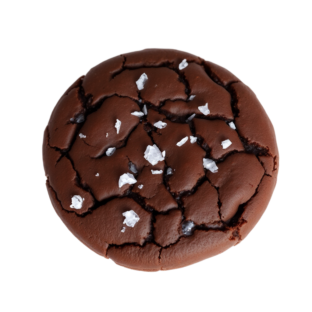 dark chocolate sea salt cookie, thick and fudgy, isolated on transparent background