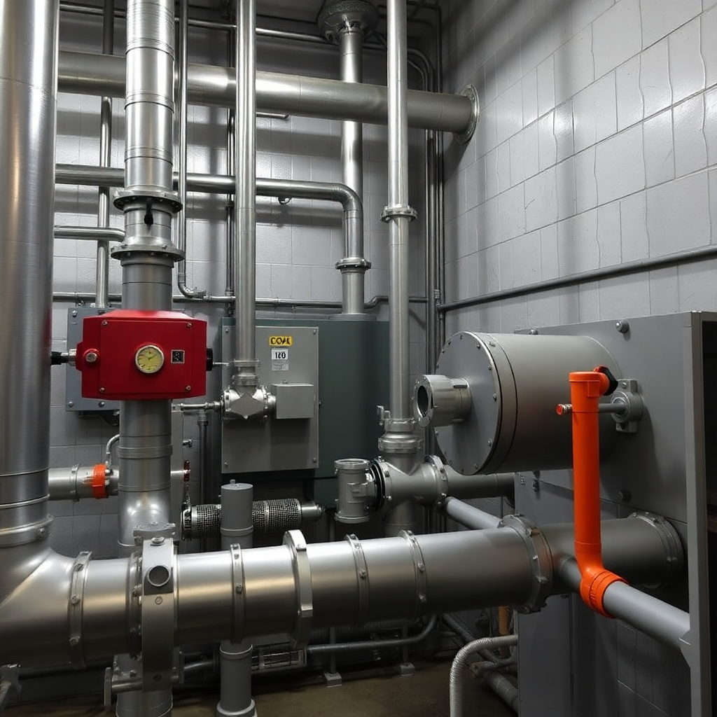 industrial plant modification work with piping rerouting and equipment installation