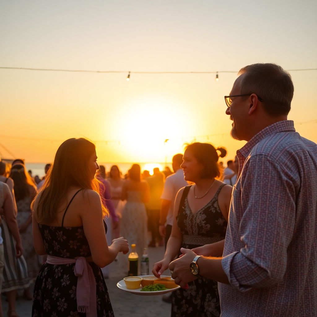 dancers learning traditional Cypriot dance at sunset, warm golden light, authentic cultural celebration with local instructors, Mediterranean atmosphere